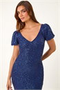 Navy  Puff Sleeve Tiered Hem Maxi Dress, Image 5 of 7