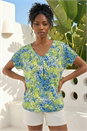 Lime Abstract Spot Print Pleat Front Top, Image 1 of 4