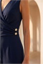 Navy  Petite V-Neck Full Length Jumpsuit, Image 4 of 4