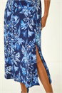 Blue Floral Print Ruched Stretch Midi Dress, Image 5 of 5