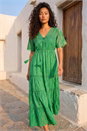 Green Petite Boho Shimmer Maxi Dress, Image 2 of 4