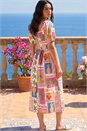 ORANGE Postcard Print Shirred Midi Dress , Image 3 of 4