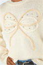 Ivory  Faux Pearl Bow Knit Crew Jumper, Image 5 of 5