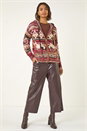 Burgundy Jacquard Zip Hooded Cardigan, Image 2 of 5