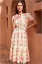 Ivory  Petite Abstract Print Frill Midi Dress , Image 2 of 4