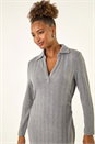 Grey Collar Ribbed Knit Midi Dress, Image 5 of 7