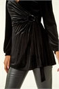 Black Velvet Pleated Wrap Top, Image 5 of 5