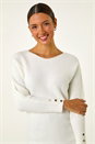 Ivory  Button Sleeve Fluffy Jumper, Image 4 of 5