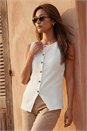 Ivory Textured Button Up Stretch Blouse , Image 1 of 4