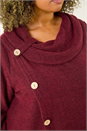 Wine Curve Cowl Neck Button Wrap Top, Image 5 of 5
