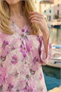 Purple Floral Print Flare Sleeve Blouse , Image 4 of 4