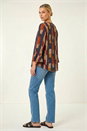Navy  Abstract Print Buttoned Blouse, Image 4 of 4