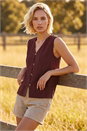 Chocolate Crinkle Button Up Front Blouse, Image 2 of 4