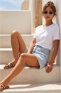 Ivory  Cotton Ric Rac Detail T-Shirt, Image 2 of 4