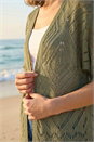 Khaki Petite Pointelle Knit Cardigan, Image 4 of 4