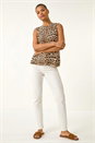 Natural Animal Print Buttoned Back Vest Top, Image 1 of 5