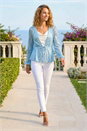 Light Blue  Sequin Tie Front Stretch Top, Image 2 of 4