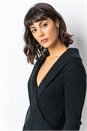 Black Longline Ribbed Overlap V-Neck Tunic Jumper, Image 4 of 5