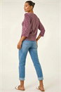 Burgundy Textured Button Shoulder Top, Image 3 of 5