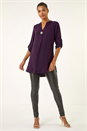 Purple Longline Buttoned Notch Neck Top, Image 2 of 5