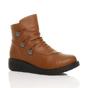 Tan AJVANI Tan Low Wedge Comfort Button Ankle Boots, Image 1 of 6