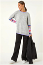 Light Grey Contrast Stripe Detail Knit Jumper, Image 1 of 5
