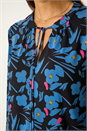 Black Print Tie Neck Stretch Top, Image 5 of 5