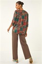 Dark Orange Patchwork Print Round Hem Top, Image 3 of 5