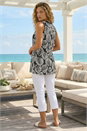 Black Leaf Print Zip Front Stretch Top, Image 3 of 4