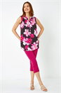Cerise Sleeveless Floral Print V-Neck Tunic Top, Image 2 of 5