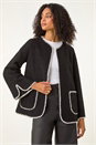 Black Contrast Blanket Stitch Jacket, Image 1 of 5