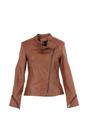 Tan Veg Tanned Biker Jacket With Double Button Mandarin Collar, Image 2 of 4