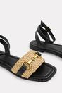 Black Bonnie Wide Fit Pu Straw Detail Strap Sandals, Image 4 of 5