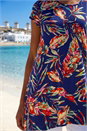 Navy  Leaf Print Hanky Hem Tunic Stretch Top, Image 4 of 4
