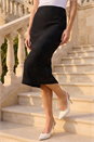 Black Jersey Textured Elastic Waist Pencil Skirt, Image 1 of 4