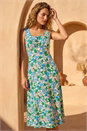 Green Floral Empire Waist Stretch Midi Dress, Image 1 of 4
