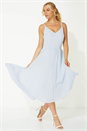 Light Blue  Lace Top Overlay Pleated Midi Dress, Image 4 of 5