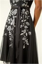 Black Embroidered Tie Waist Midi Dress, Image 6 of 6