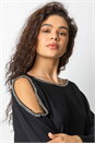 Black Chain Embellished Cold Shoulder Jumper, Image 4 of 4