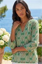 Green Geometric Print Stretch Top, Image 2 of 4
