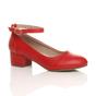 Red AJVANI Red Low Block Heel Ankle Strap Court Shoes, Image 1 of 6