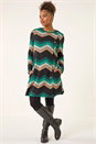 Green Zig Zag Side Button Dress, Image 1 of 5