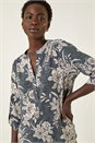 Grey Floral Puff Print Stretch Shirt, Image 4 of 5