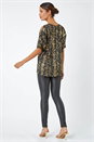 Black Metallic Print Cold Shoulder Stretch Top, Image 3 of 5