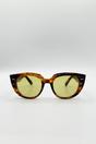 Brown SVNX Brown Round Stripe Cat Eye Sunglasses In Brown Yellow, Image 2 of 4
