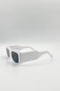 White Chunky Rectangle Sunglasses with Extra Wide Arms in White, Image 3 of 4