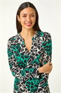 Green Floral Print Chiffon Hem Top, Image 4 of 5