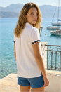 Ivory  Linen Blend Ric Rac Trim Button Shirt, Image 3 of 4