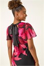 Red Floral Print Flutter Sleeve Midi Dress, Image 4 of 5