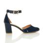 Navy Blue AJVANI Navy Blue Mid Block Heel Ankle Strap 2 Part Heels, Image 2 of 6